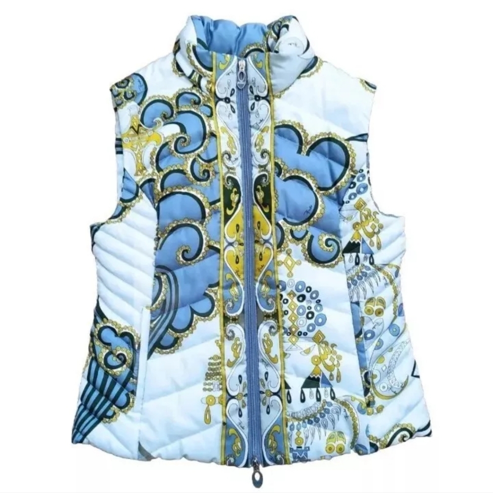 Emilio Pucci Multi Colored Quilted Down Puffer Vest size 12 Rare